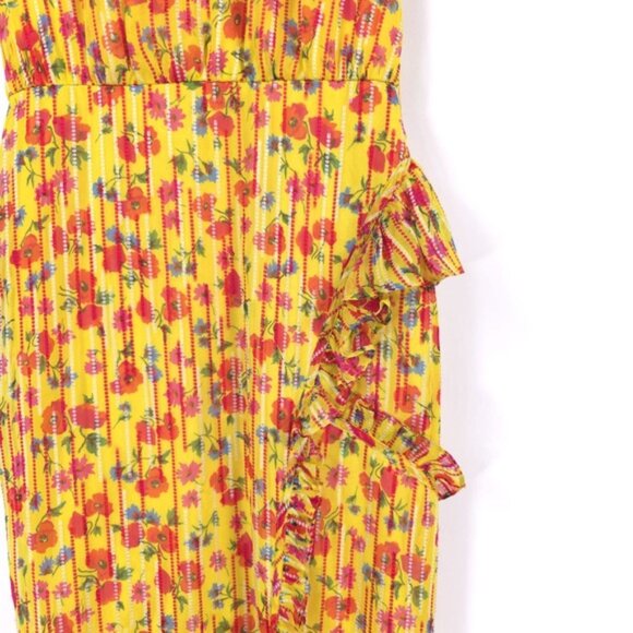 SALONI SILK Blend‎ Rosalind Floral V-neck Ruffled Chiffon Midi Dress Size 2 - Picture 11 of 16